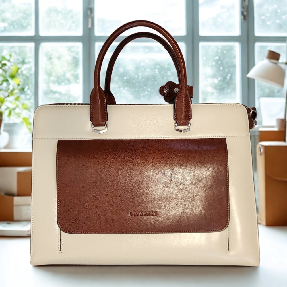 BOSTANTEN Leather Laptop Bag Briefcase Tote Work Bag Executive Career Purse